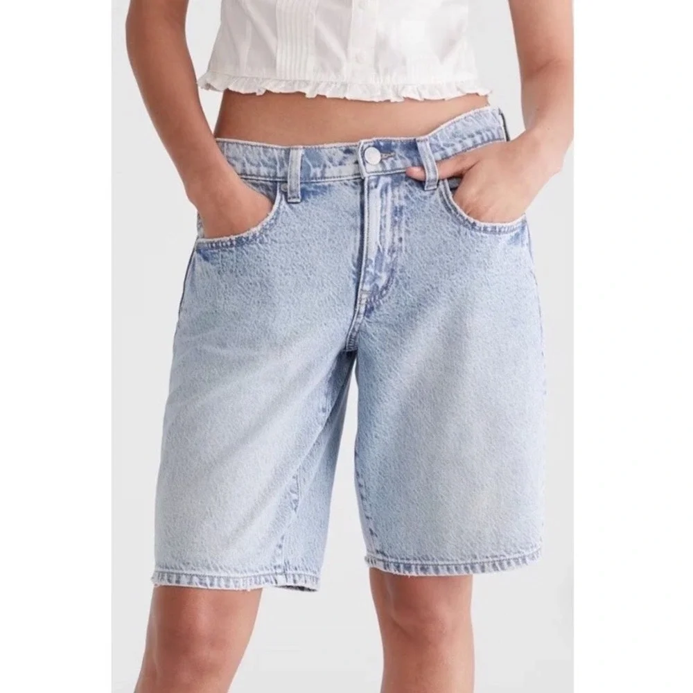 Aeropostale Baggy Jort Light Wash Denim Shorts Leopard Bow Back Pocket Womens 2